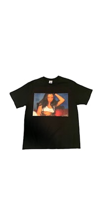 a black t - shirt with a picture of a woman on it